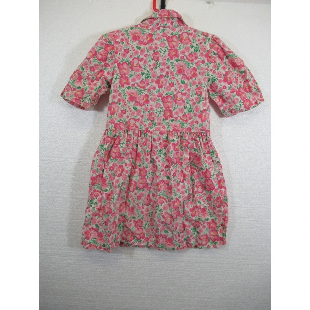 Vintage 90s Y2K OshKosh Pink Floral Pleated Dress Girls 6 Puff Sleeve HEMMED